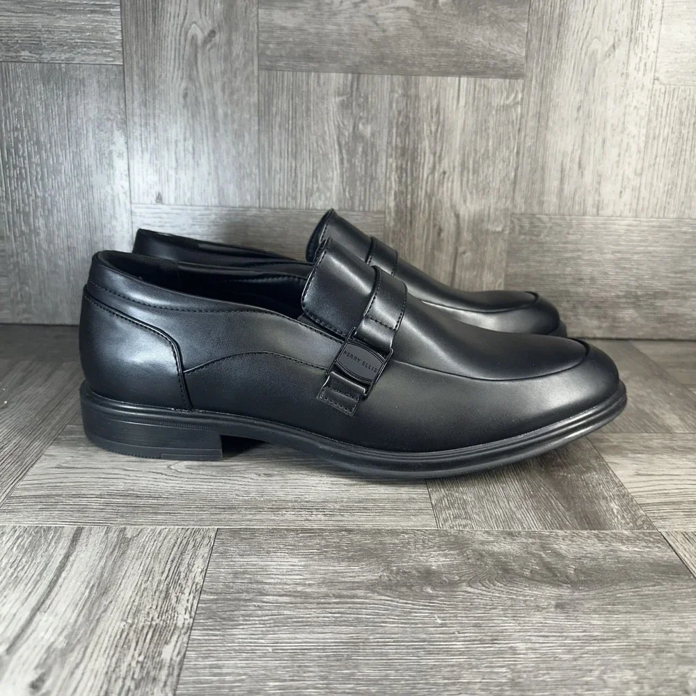 Perry Ellis Loafers Mens 11 Wide Black Dress Shoes Slip On Formal NEW